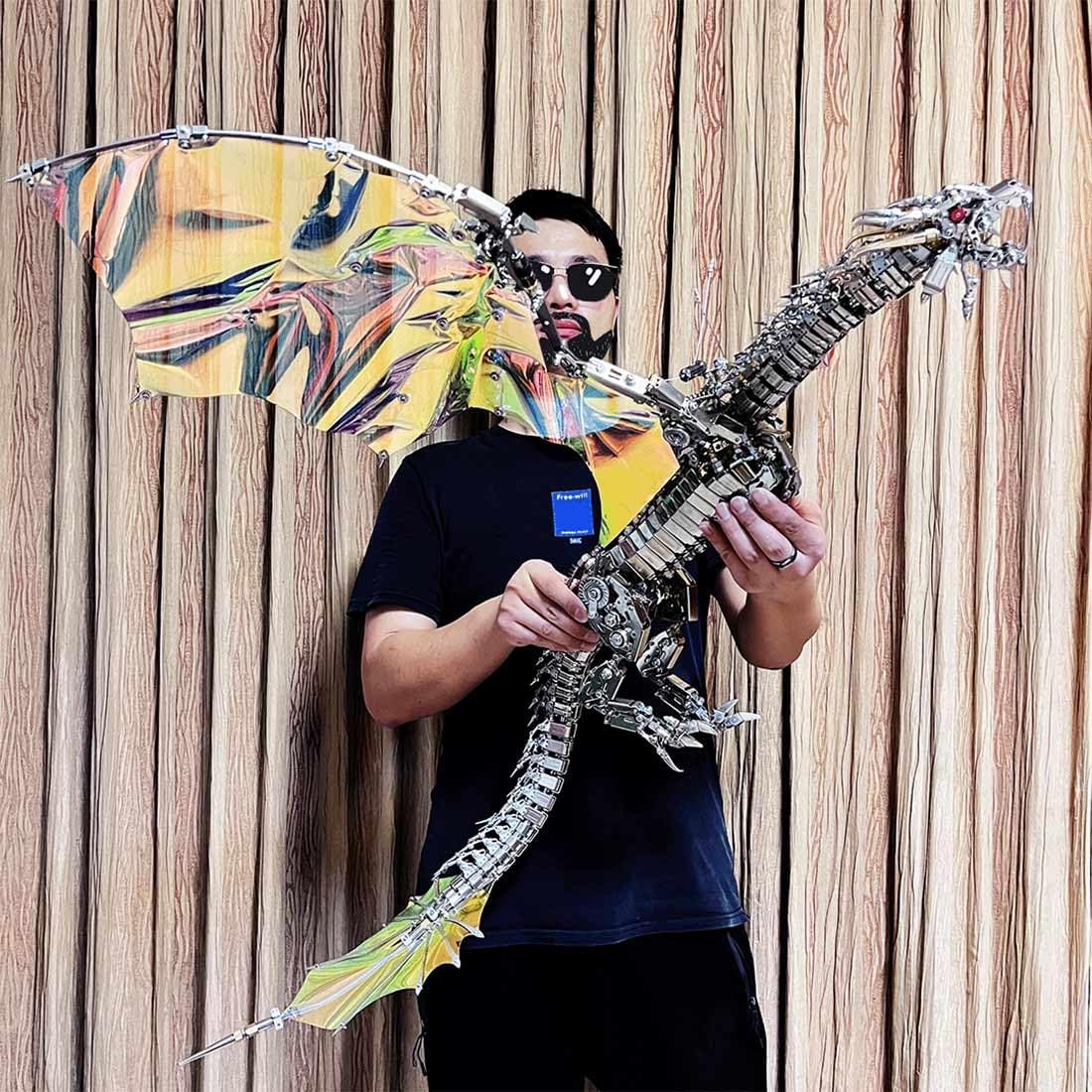 3D Metal Bloodthirsty Aurora Dragon Assembly Model Kit for Adults, 124 X 126 X 22cm Large Size Metal Dragon Model Without Bracket (3000+PCS)