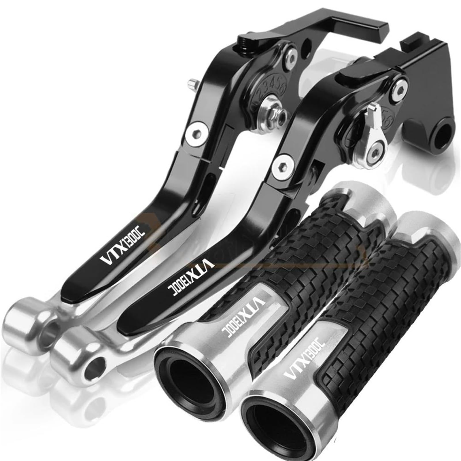 TGVSELPJ Motorcycle Part Motorcycle Extendable Adjustable Clutch Brake Levers Controller Lever Handle for H-onda VTX1300C 2004 2005(Black3)