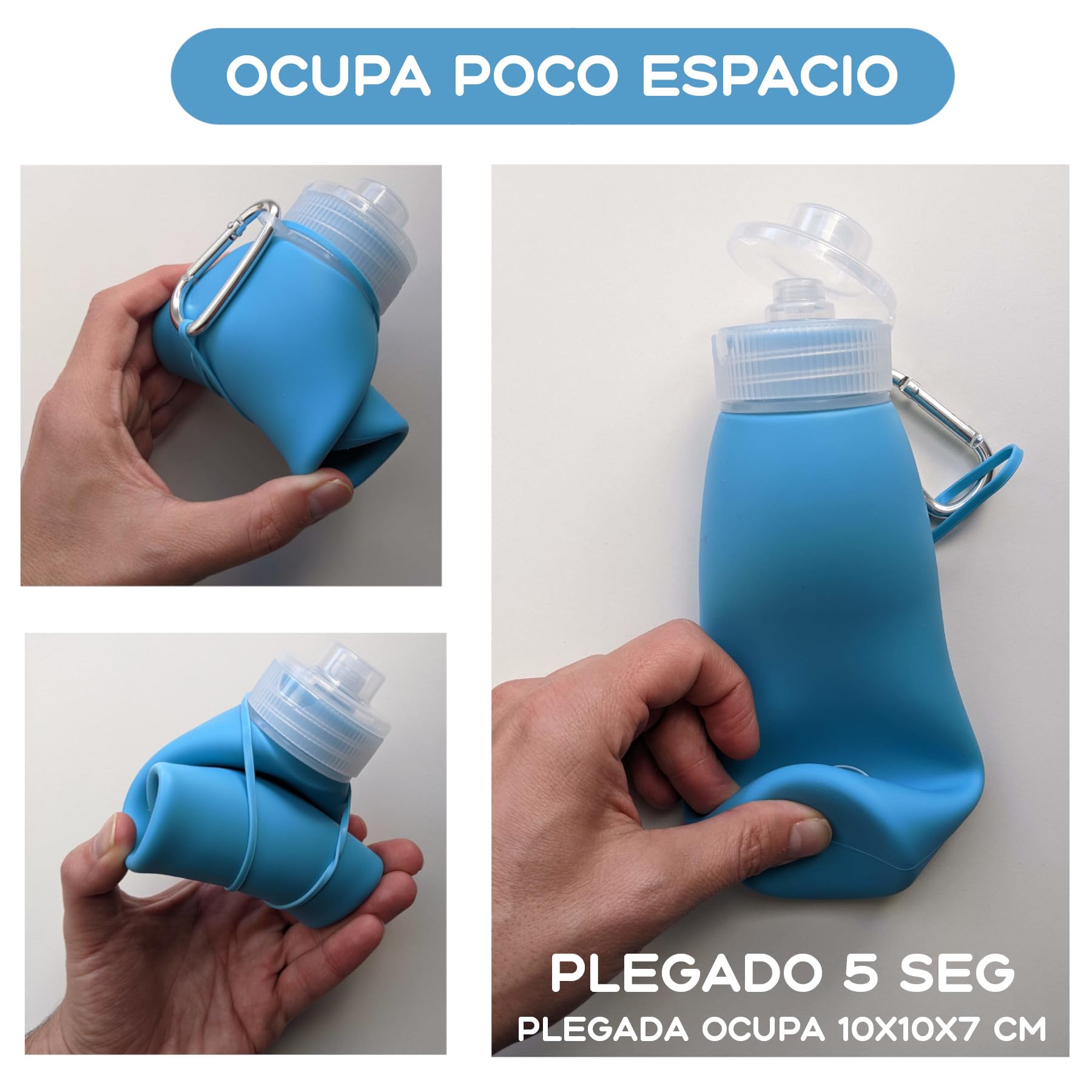 Botella Pipi Perros Silicona 450 ml, Color Azul. Botella Pipi Perros Calle, Plegable y Portátil Antigoteo, Resistente, Chorro a Presión. con Mosquetón y Goma Elástica. (Azul 450 ml)