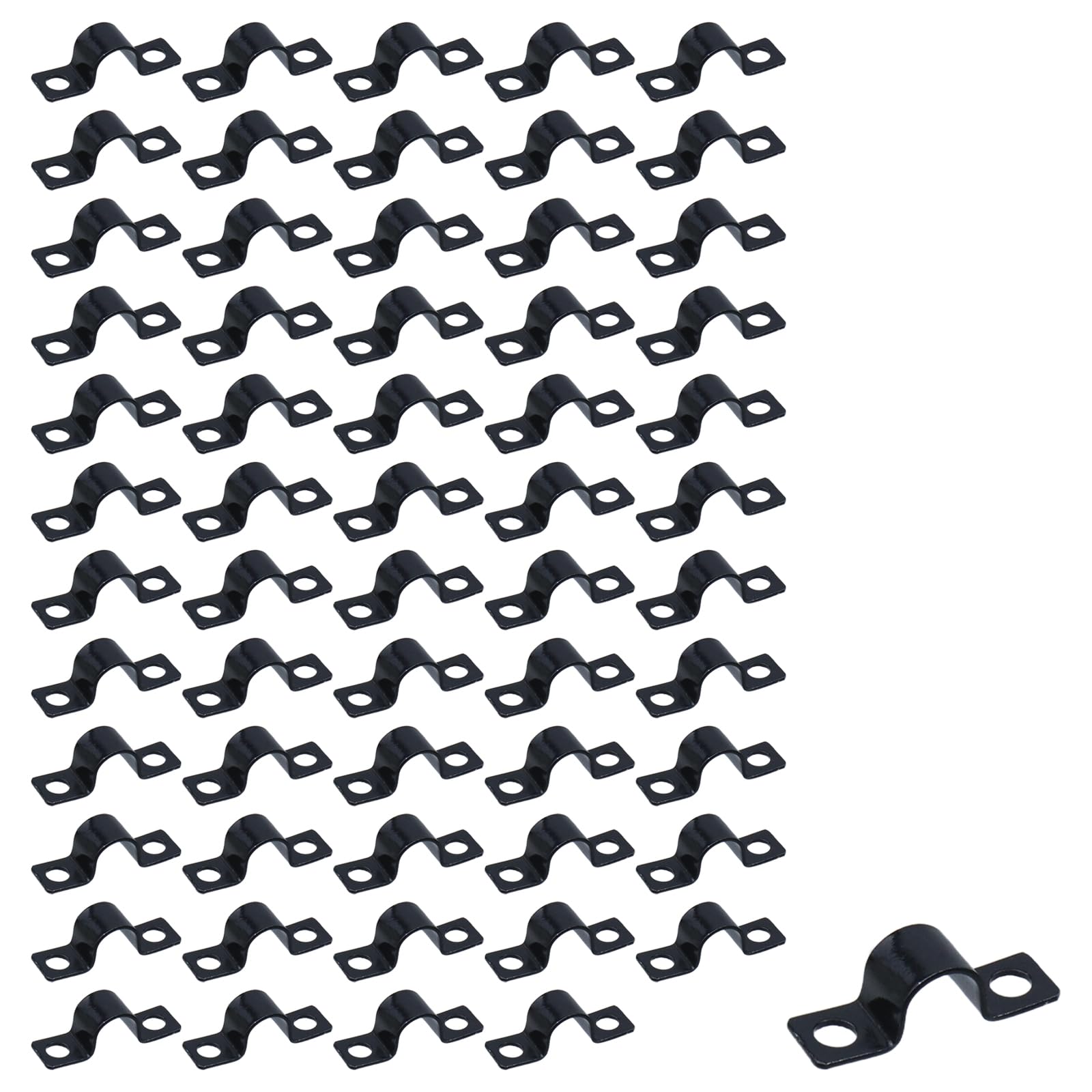 Conduit Clamps 60Pcs, Iron Pipe Strap Clamp, Two Hole U Bracket for 3/8 Inch Pipe, Tube, Cable, or Wire Cord Installation, Black Conduit Clip