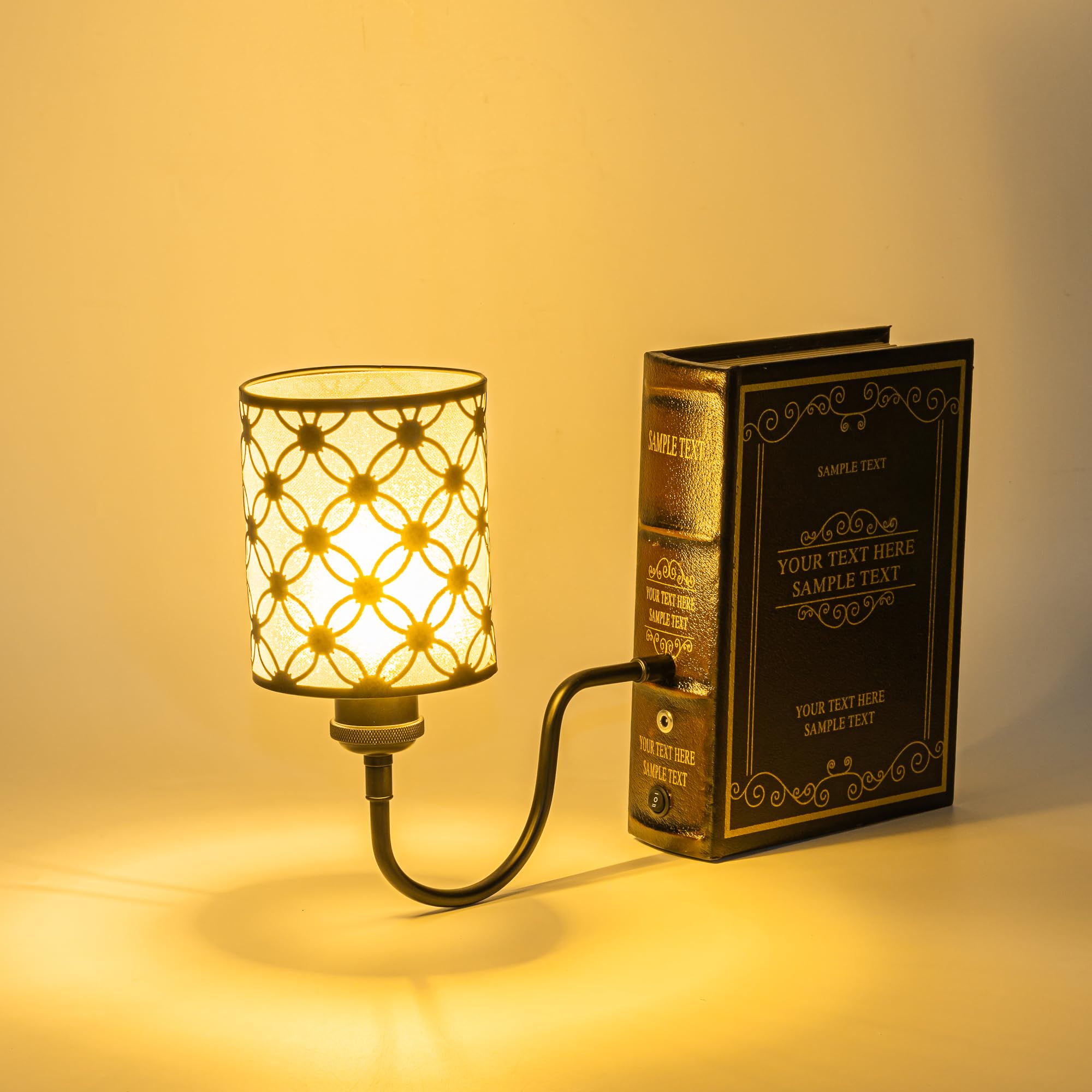 LED Buchlampe mit Fernbedienung, Vintage Dimmbar Nachttischlampe mit Eisen Lampenschirm 1xE27-Fassung und 2.5m Kabel, Dekorative Tischleuchte für Nachttisch Beistelltisch DZ0473