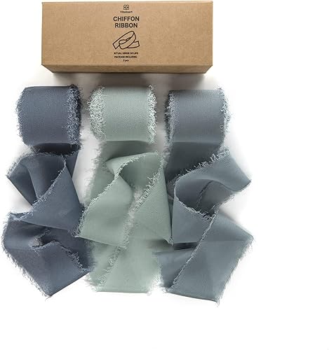 Miniatura 1 de Vitalizart - 3 rollos de cinta de gasa hecha a mano con flecos, tacto como la seda, de chifón, de 1.5 pulgadas de ancho x 7 yardas de largo, para