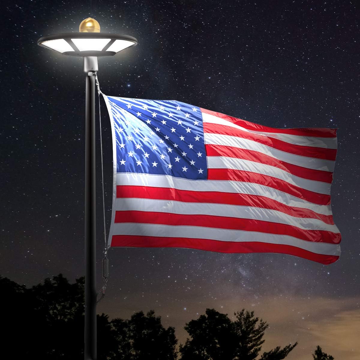 Solar Flag Pole Light Outdoor Dusk to Dawn 200 LED Light Brightest Waterproof Flagpole Light Solar Powered for Most 15 to 25 Ft In-Ground Flag Poles Fits 0.5" Wide Flag Ornament Spindles