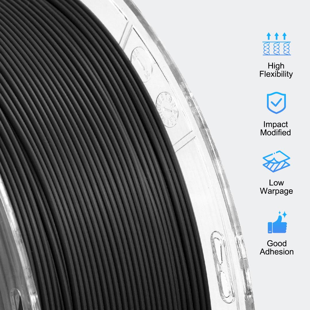 YXPOLYER Elastyczny filament PLA do druku 3D, 1,75 mm, 1 kg, czarny, do drukowania bezpowietrznych balonów do koszykówki o wysokiej elastyczności