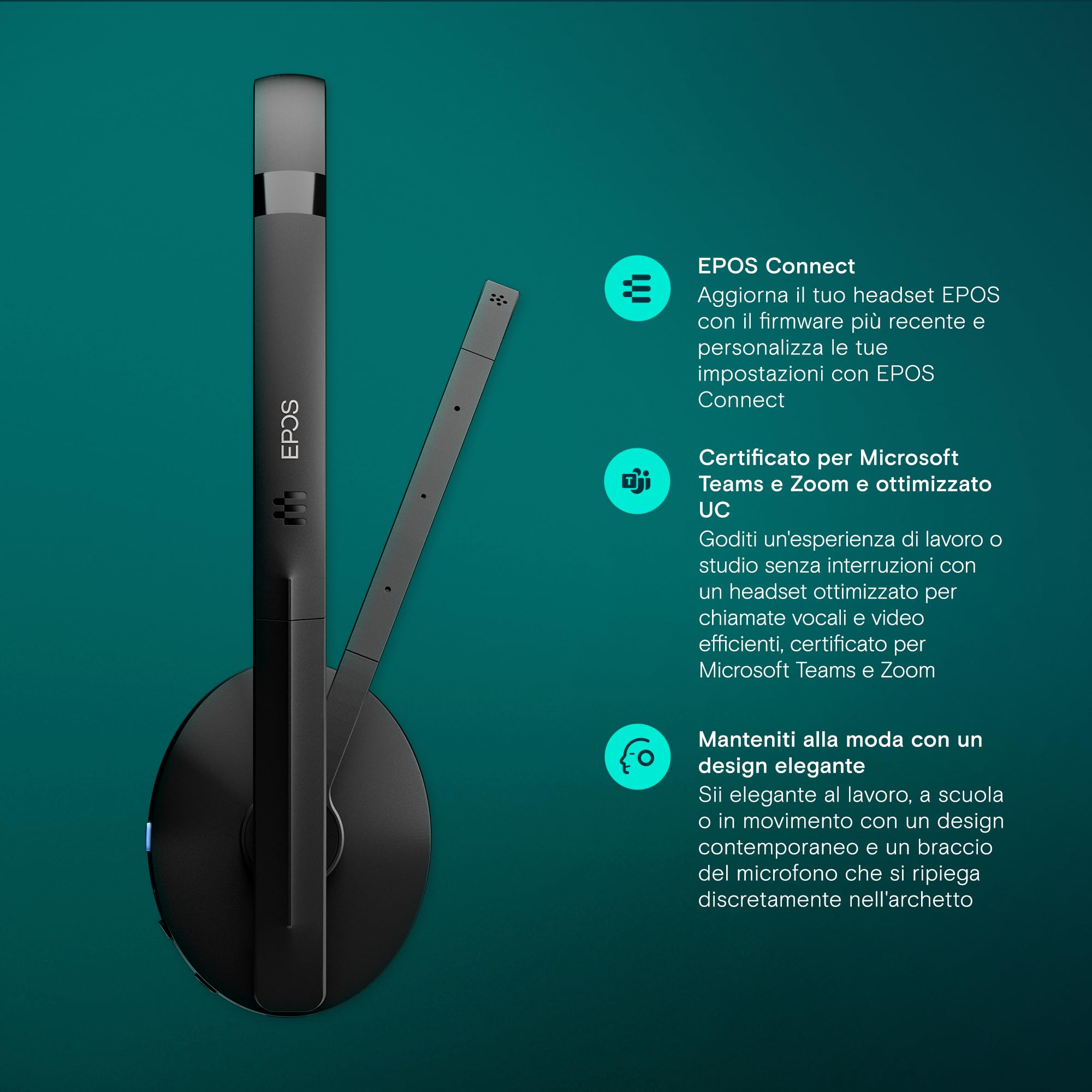 EPOS I SENNHEISER C20 Cuffie con microfono | Cuffie Bluetooth con autonomia fino a 27 ore e tecnologia EPOS BrainAdapt™