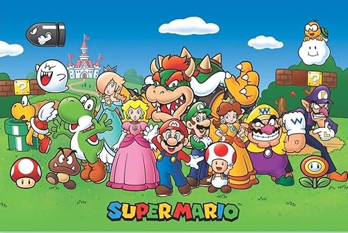 Poster con personajes de videojuego Super Mario, 36 x 24 pulgadas