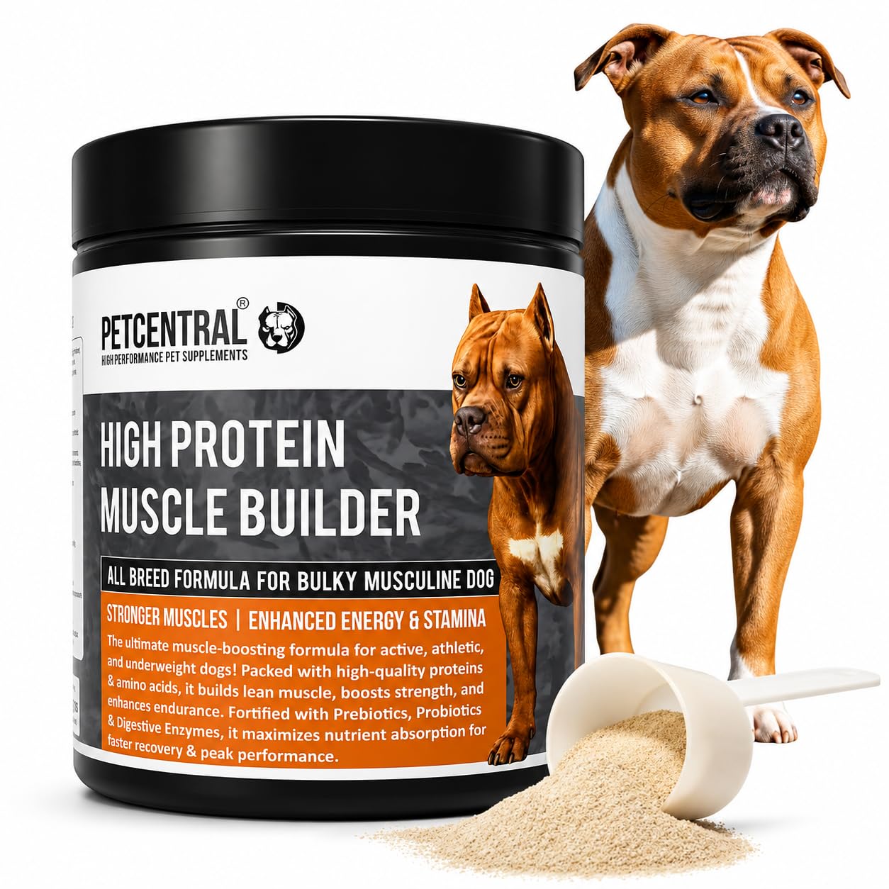 High-Protein Muscle Builder for Dogs 450g | Whey Protein & Amino Acid Supplement Powder | Supports Lean Muscle, Strength, Stamina & Recovery | Chicken Flavour | for Puppies & Adult Dogs