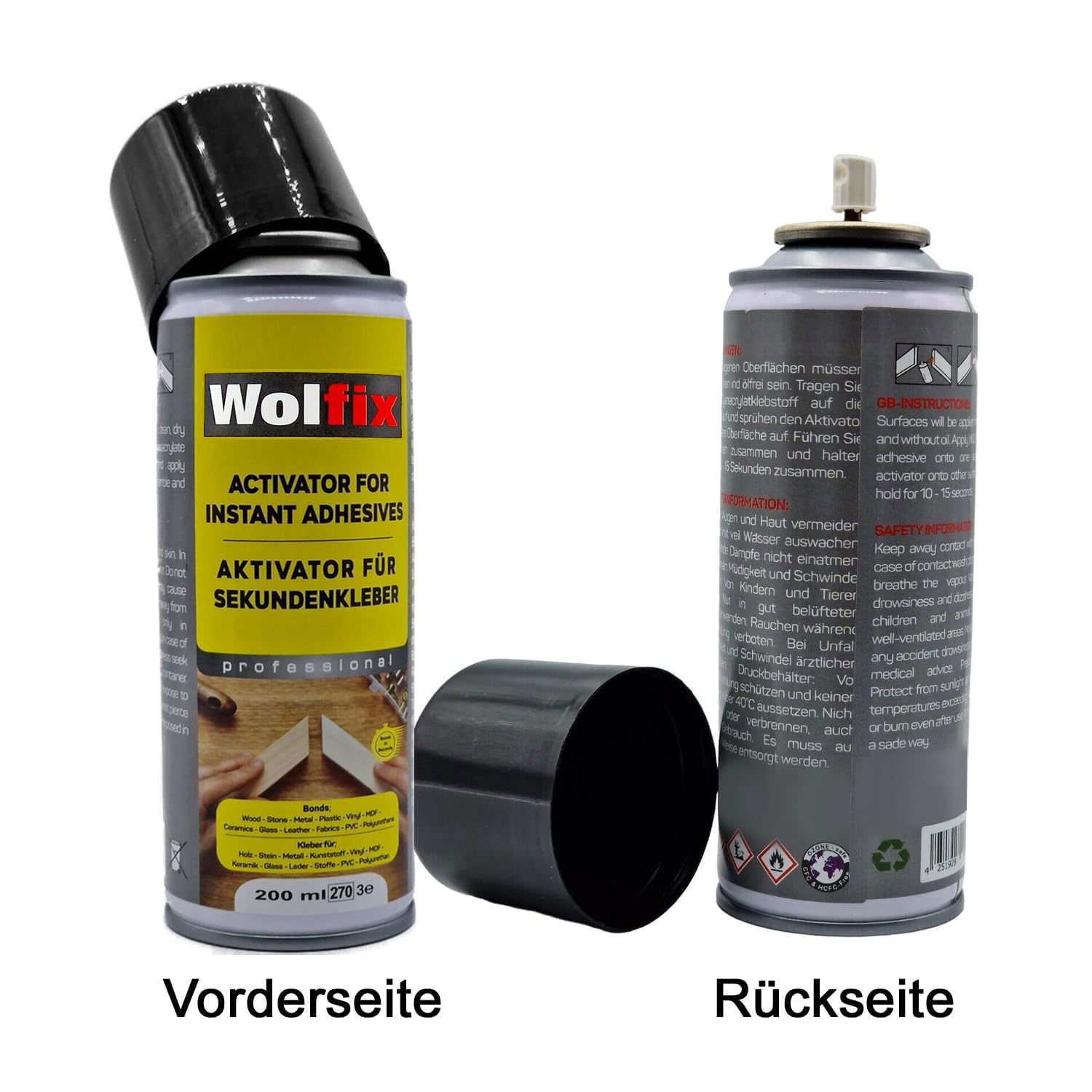 Wolfix Activateur Spray 3 pièces 200ml pour Colle Cyanoacrylate Super Glue Extra Forte - Accélérateur de Colle Forte Tout Support - Convient pour le MDF, les métaux, le plastique, le verre, le cuir