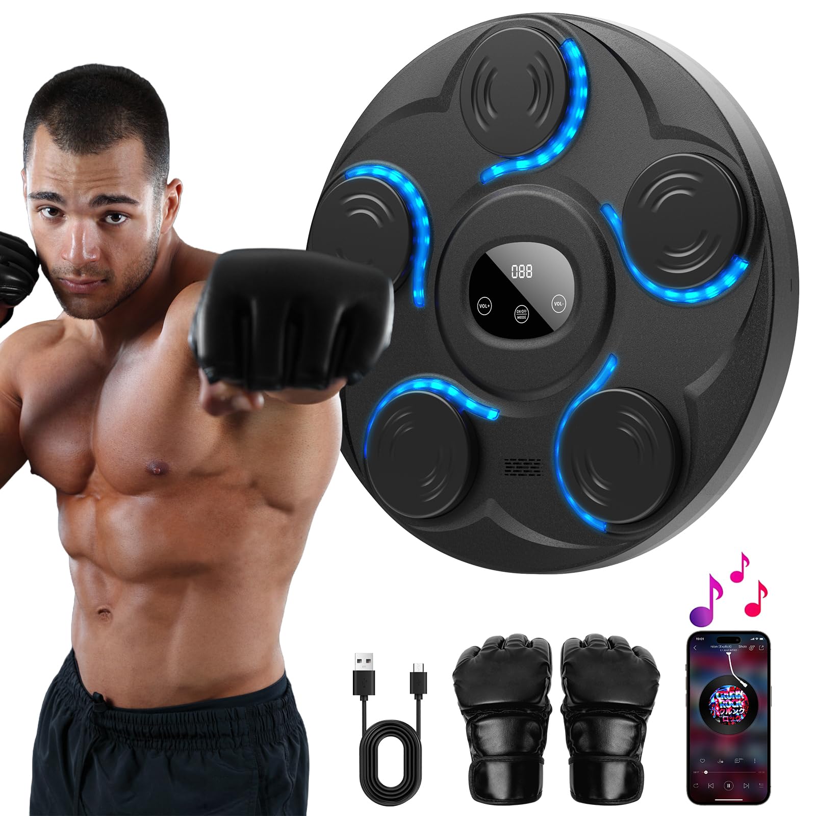 Beatpunch Boxeo Musical - Máquina de Boxeo Musical para Adultos y Niños, con Luz LED y Guantes de Boxeo, Beat Punch Music Boxing Machine para Adultos/Niños, Artículos de Entrenamiento para Boxeo Casa