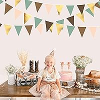 Vista 4 de Decoraciones de fiesta de 32 pies, color verde salvia, marrón, bandera triangular, banderín, banderín, banderín, guirnalda para selva, safari