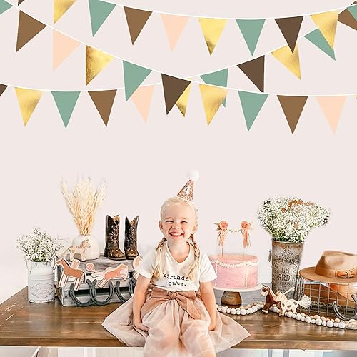 Miniatura 4 de Decoraciones de fiesta de 32 pies, color verde salvia, marrón, bandera triangular, banderín, banderín, banderín, guirnalda para selva, safari,