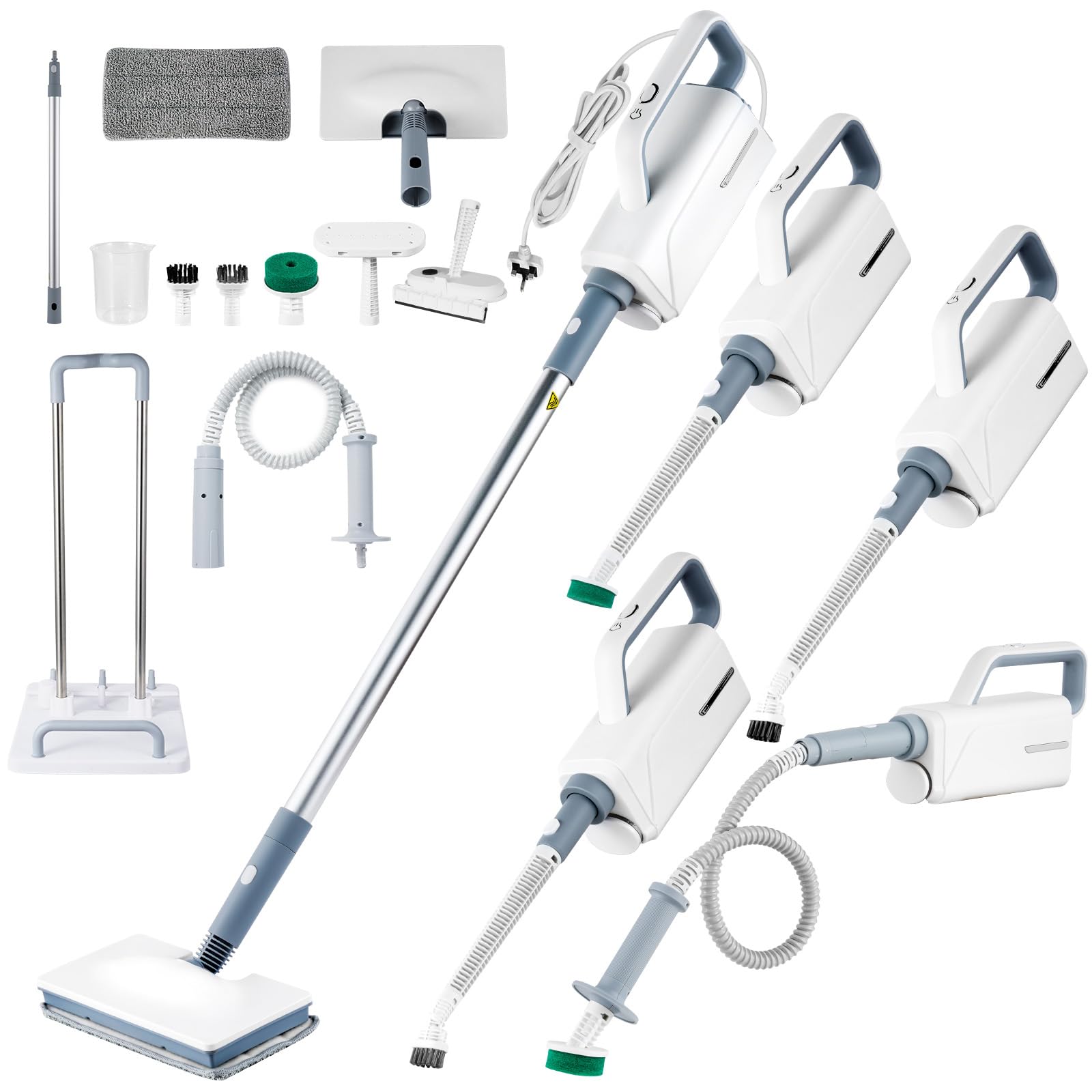 Dampfreiniger, Steam Cleaner & Dampfbesen - 2-in-1 abnehmbar, 350ml, 1050W, 135°C, PP/23cm, 7 Aufsätze, für Böden/Teppiche/Polster/Fenster/Küche/Bad