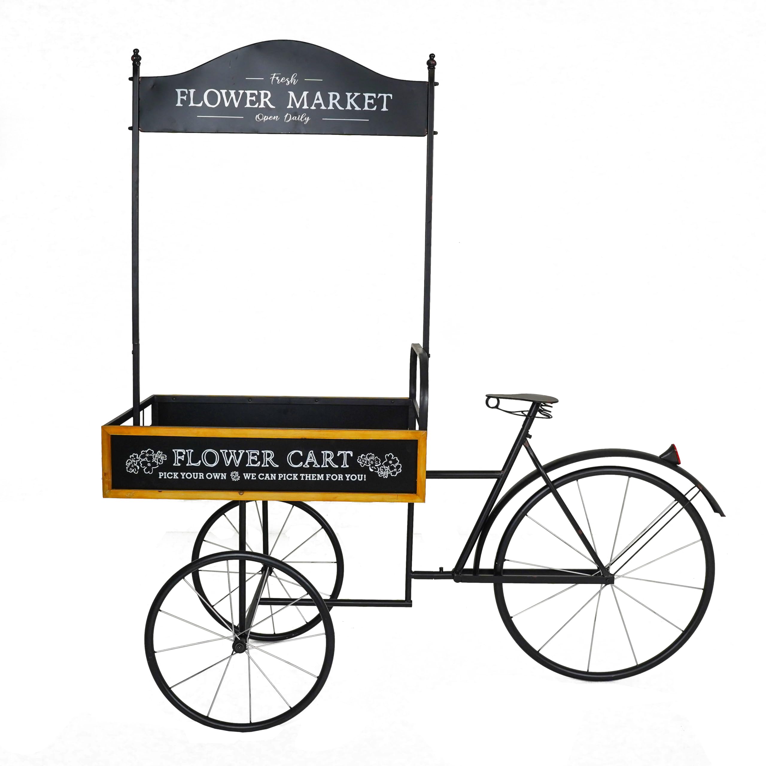Espositore Bicicletta Vintage in Ferro e Legno Decorativo per Vetrine e Negozi 165x67,5xH168 cm Carrello Espositivo Stile Flower Market per Allestimenti e Arredo