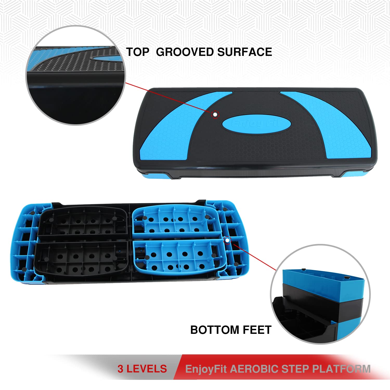 Aerobic Steppbrett XL Premium Extra Groß Inkl. 3-Fach Höhenverstellbarer Stepper, 78 x 30 x 10/15/20 cm Stepbench in 3 Farbig