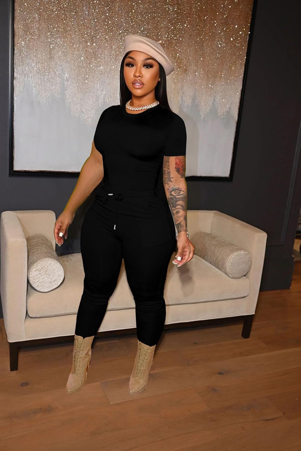 HBQ Women 2 Piece Outfits Sweatsuits Track Suits Crop Tops Biker Long Pants Workout Jogger Sets - Image 2