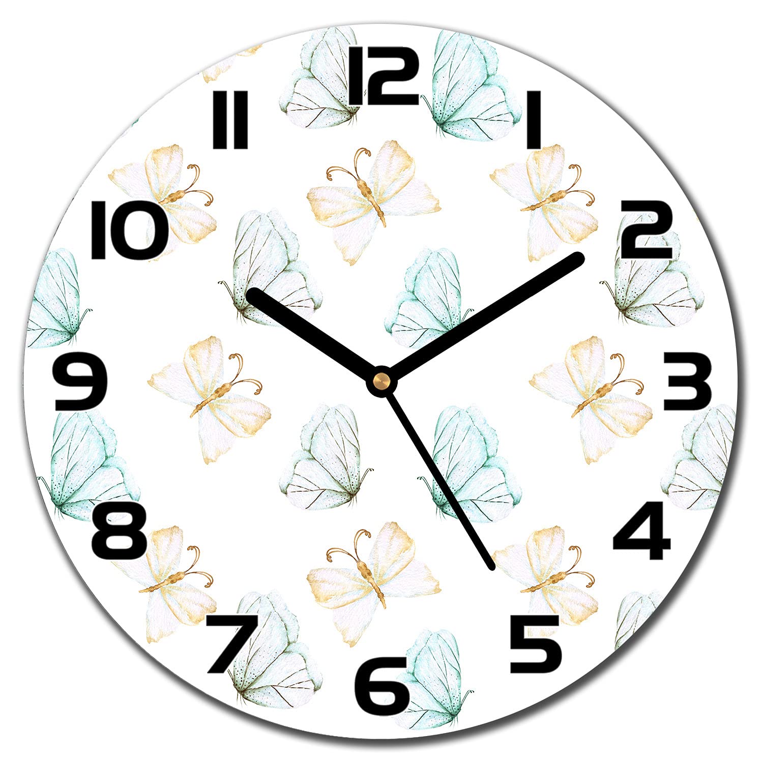 Horloge en verre cuisine salon 30 cm Papillons design mural moderne