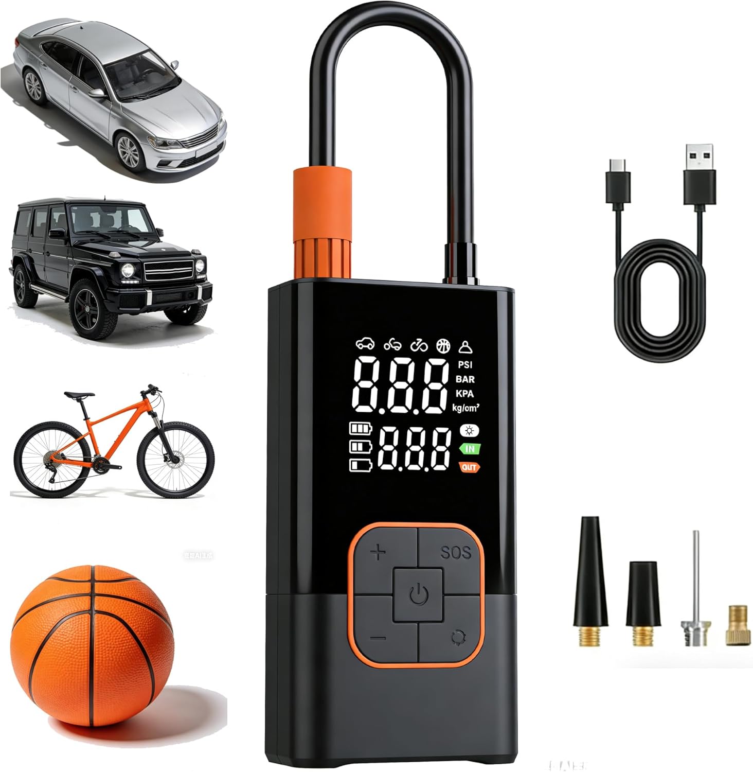 Tire Inflator Portable Air Compressor Cordless Mini Bike Pump with Digital Display, 150 PSI Car Tires Air Pump with Pressure Gauge, LED Lights & Pressure Gauge for Car, Motorcycle, Bike, Balls