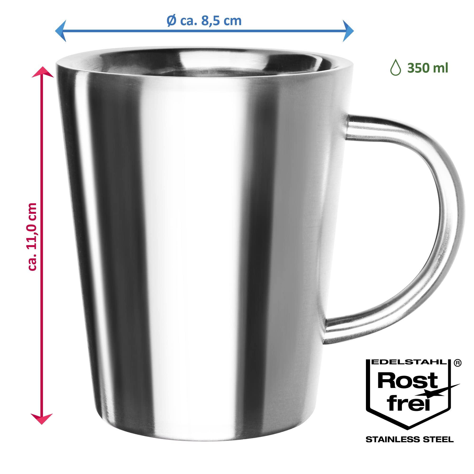 2x kubki ze stali nierdzewnej - kazdy o pojemnosci 350 ml - kubek termiczny odporny na stluczenie - kubek termiczny z podwójna scianka (02 sztuk - matowe)