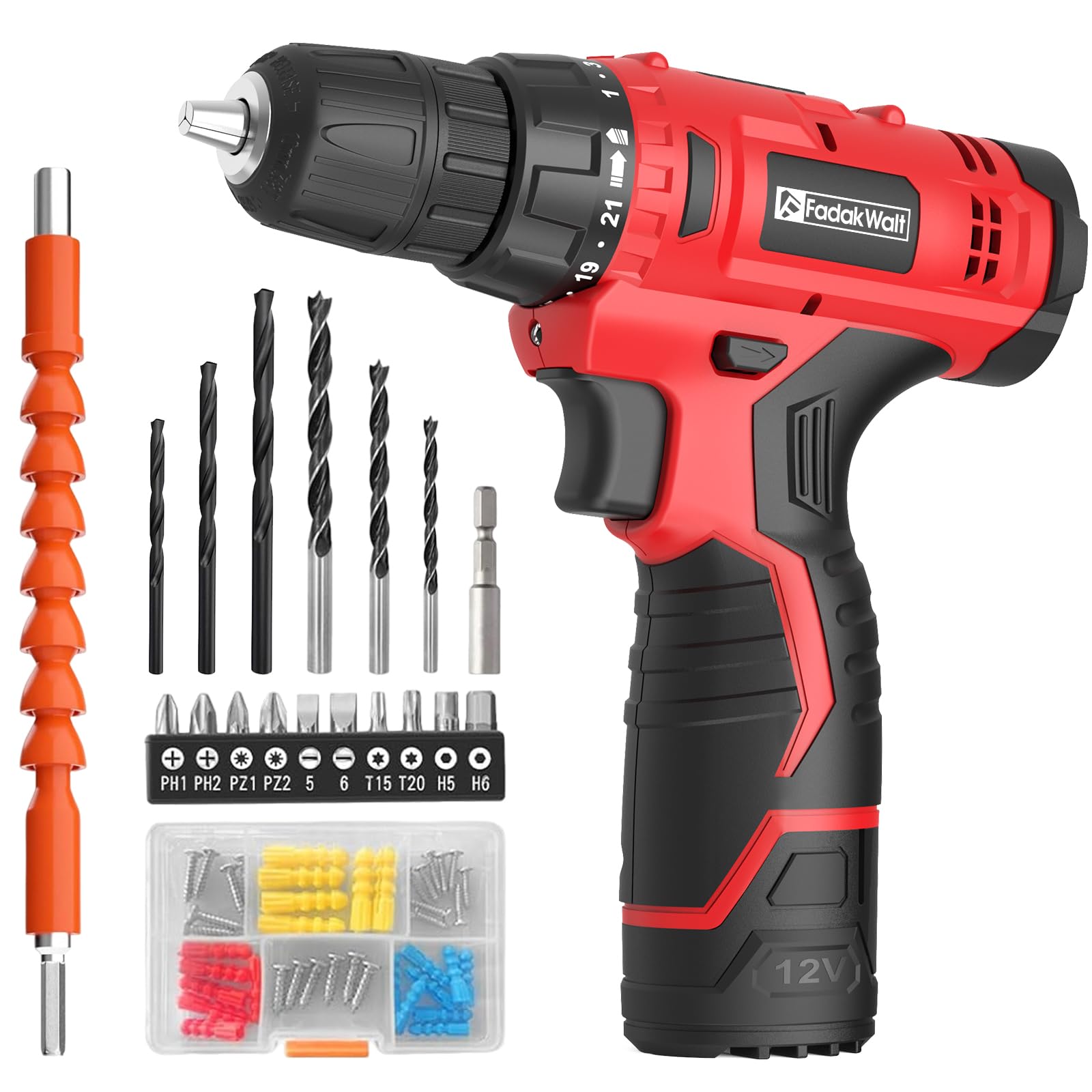 Fadakwalt Cordless Drill Set, 20V Electric Power Drill with Battery And Charger