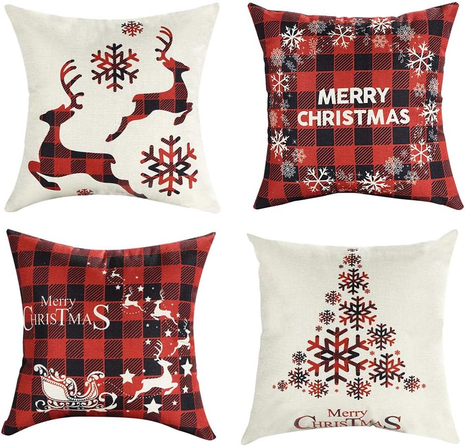 Mimacoo20x20 Christmas Throw Pillow Covers, Decorative Outdoor Farmhouse Merry Christmas Xmas Christmas Tree Pillow Shams Cases Slipcovers Set of 4 for Couch Sofa