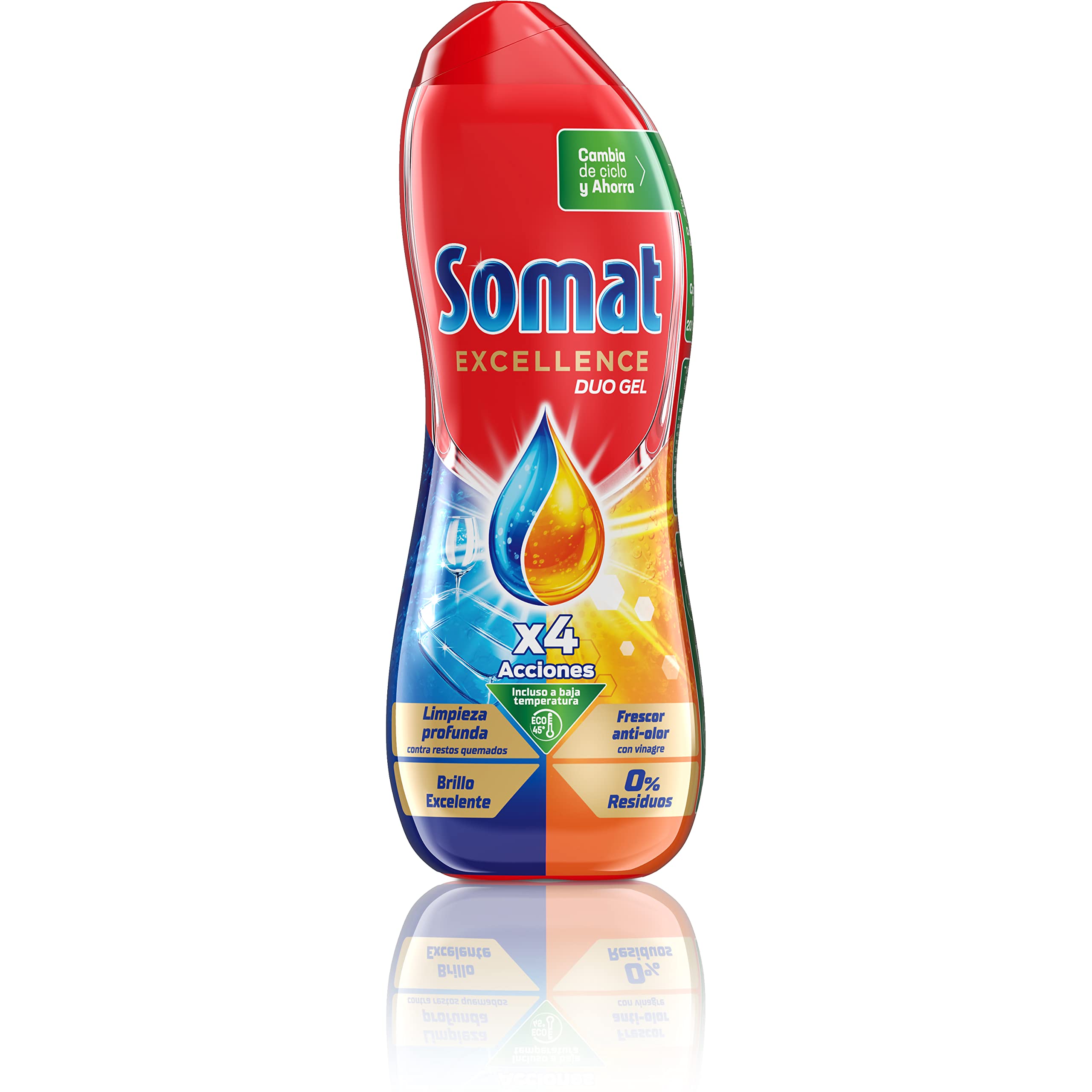 Somat Excellence Gel Frescor Anti-Olor 50 Dosis (pack de 10, total: 500 lavados), detergente lavavajillas desengrasante, lavavajilla líquido automático en botella, jabón para platos con vinagre