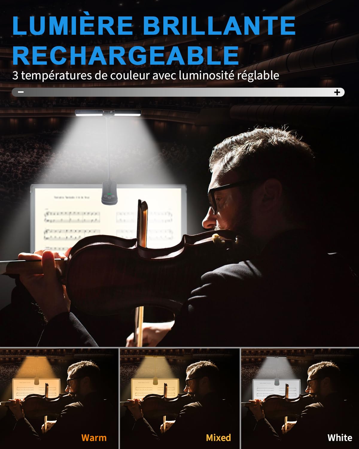 Lampe Pupitre Musique TobeBright 14 LEDs Rechargeable - 3 Couleurs 8 Luminosités Pour Piano Et Lecture