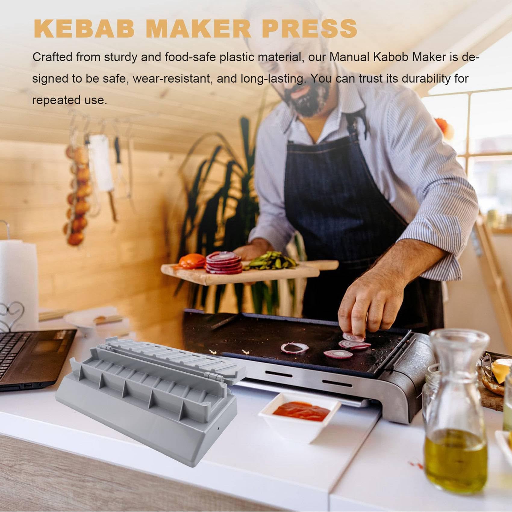 2 prensas grandes para hacer kebabs de plástico gris, forma manual de Kabob, pinchos para barbacoa