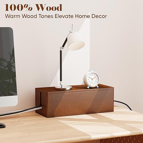 Miniatura 8 de Delamu Caja de madera para organizar cables con tapa magnética, organizador de cables de servicio para regleta de alimentación, cubierta oculta con
