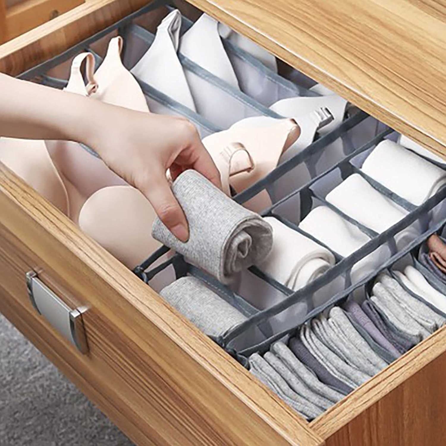 4 PCS Organisateur De Vêtements De Garde-robe Lavable 7 Grilles Organisateur De Placard Visible Pliable Boîte De Séparation En Maille Pour Tiroir À Vêtements Pour T-shirt Legging Jupes Jeans