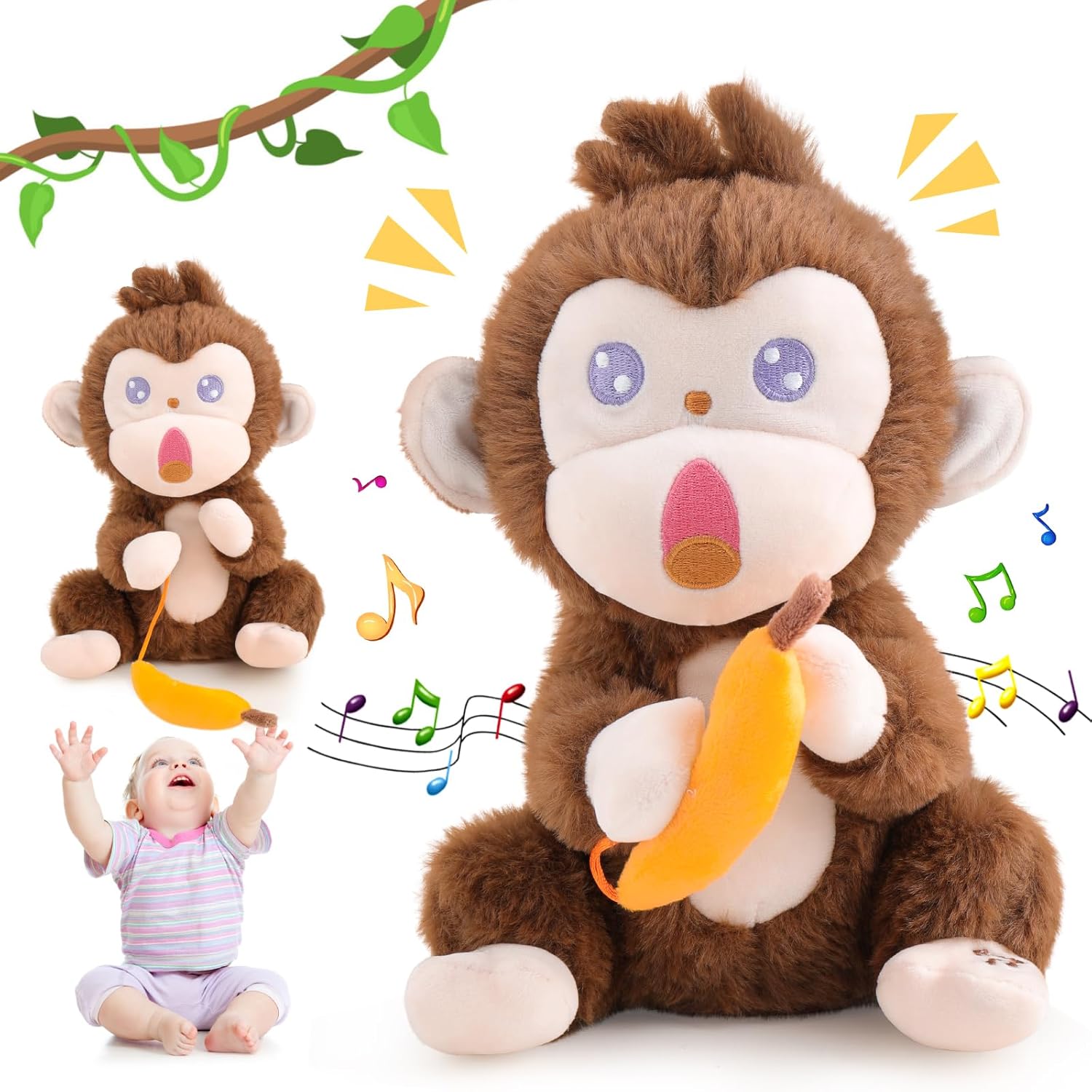 Emoin Monkey Stuffed Animals The Playful Monkey - Juguete interactivo de peluche de mono enojado, no tomes su plátano, mono interactivo, plátano,