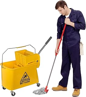 Curvaso Kentucky - Cubo de limpieza de suelos, grande, 20 litros, con ruedas, asa de transporte, resistente y duradera, para uso comercial, color amarillo