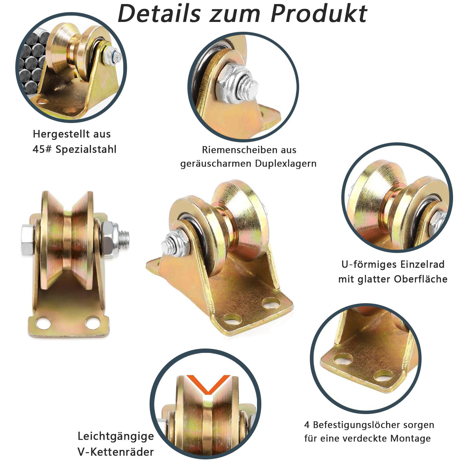 Umlenkrollen für Seile, 4 Stück V-Nut Rollenrad, Seilwinde, Umlenkrolle Seilwinde, Seilrollen, Schwerlastrollen, für Wäscheleine, Flaschenzugsystem, Industriemaschinen, Rolltore, Umlenkrolle Seil