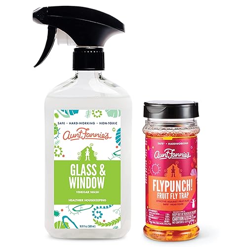 Aunt Fannie's Paquete Lavado de vinagre de limpieza de vidrio y ventanas + trampa para moscas de fruta FlyPunch