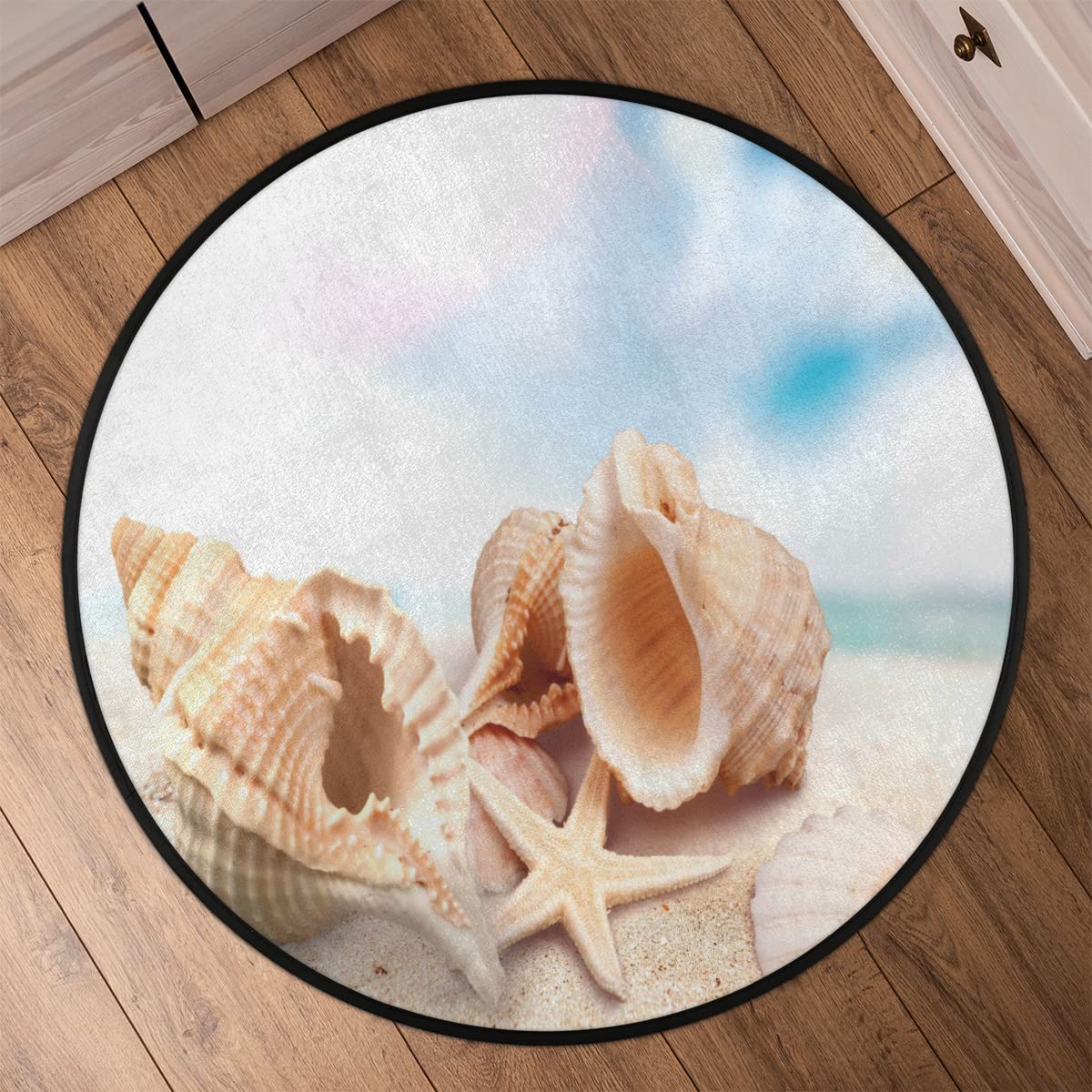 TropicalLife Muszla rozgwiazda plaża okrągły dywanik 160 cm muszla koło dywaniki do pokoju domu wewnątrz antypoślizgowa podłoga wewnętrzna duża mata dywan