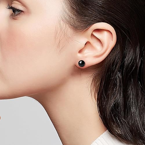 Miniatura 3 de 681011mm Black Pearl Stud Earrings for Women - 925 Sterling Silver Hypoallergenic Earrings Jewelry Gift