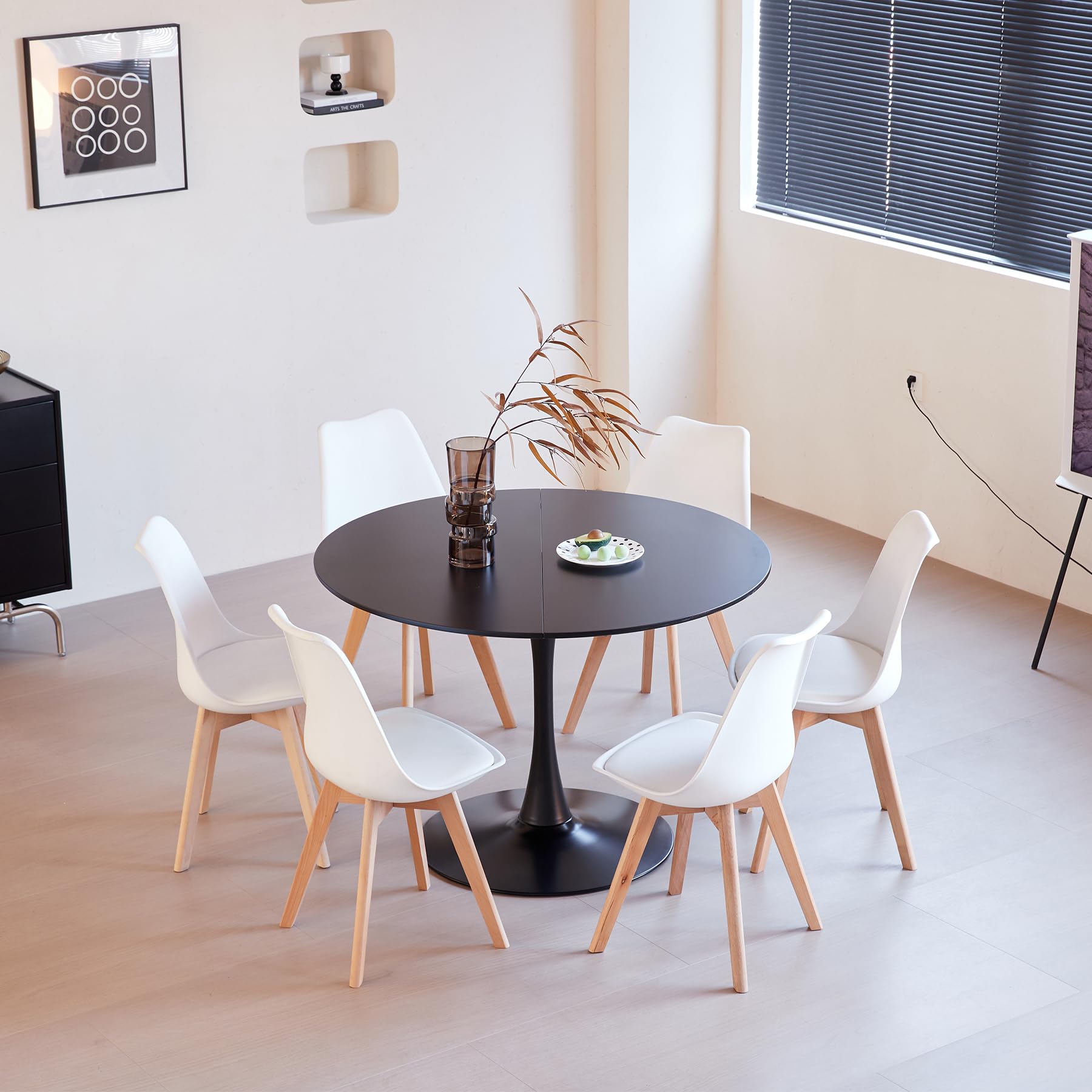 Mesa de Comedor Redonda Negra, Mesa de Comedor de Estilo Nórdico, Adecuada para Restaurantes, Oficinas, Salas de Estar, Dormitorios (110 * 75 CM)