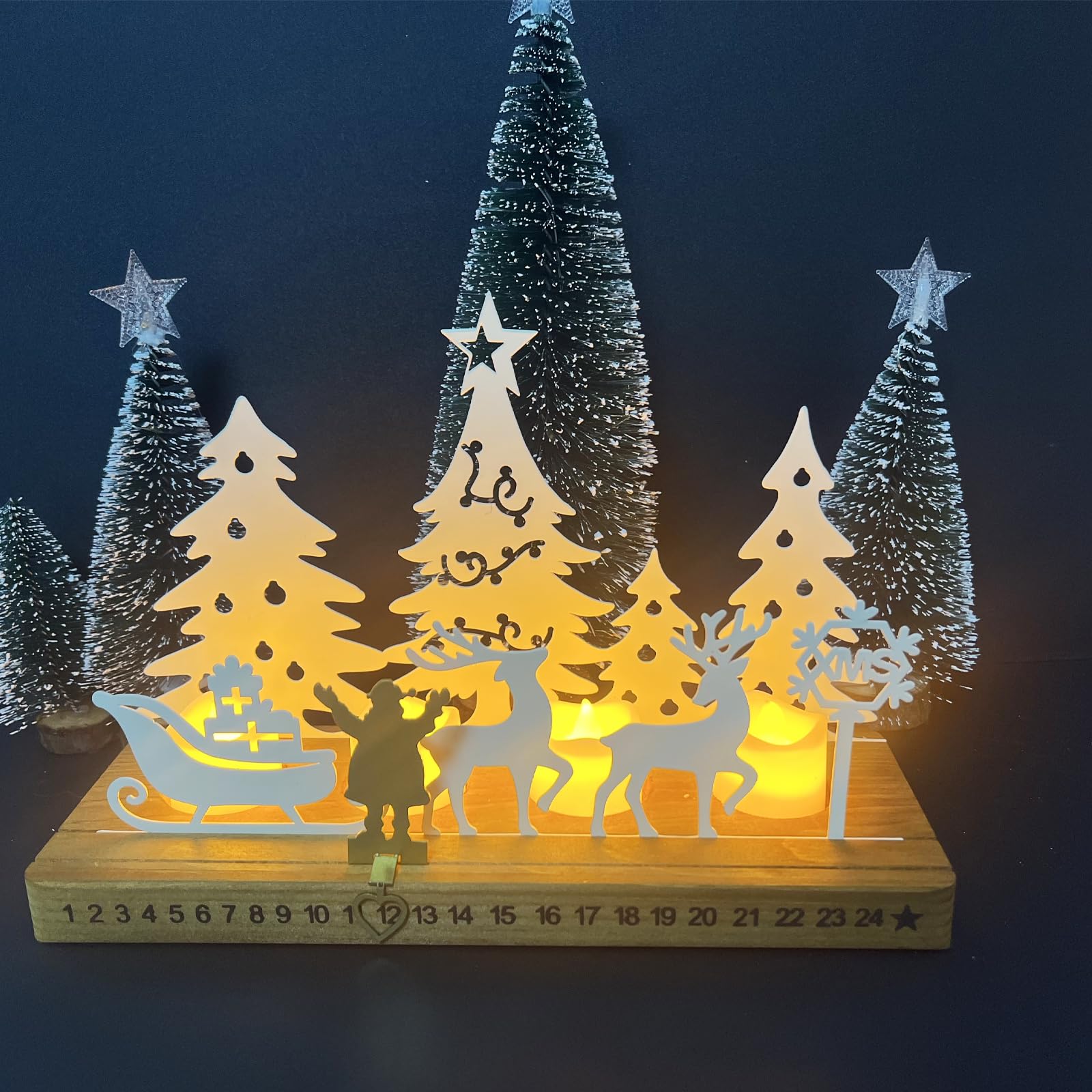 Bougeoir Couronne De L'Avent En Métal Et Bois - Compte à Rebours Mobile - Pour 4 Bougies - Décoration Noël