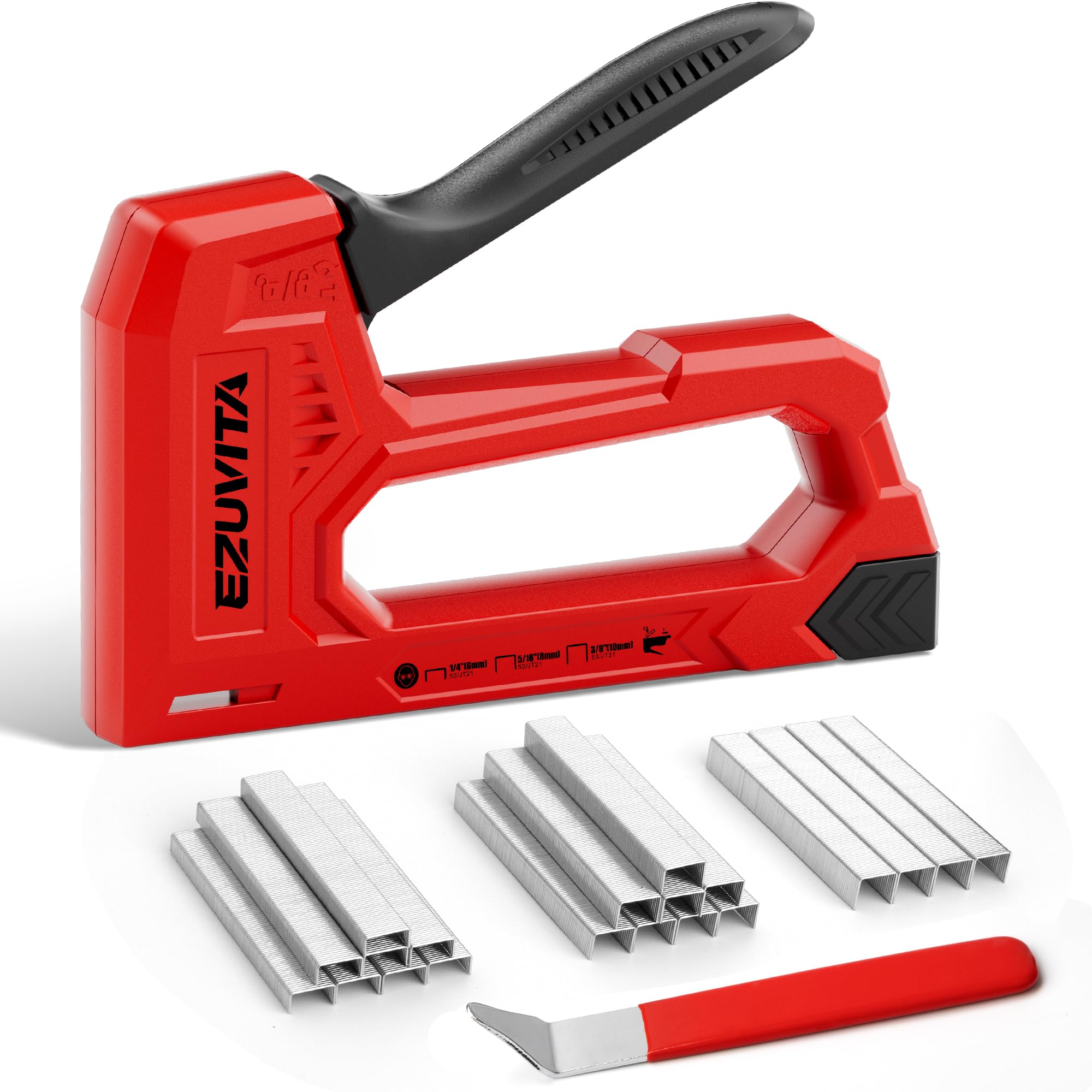 EZUVITA Light Duty Staple Gun for Wood, Red Upholstery Staple Gun Kit with 2000pcs JT21 Staples 6mm, 8mm