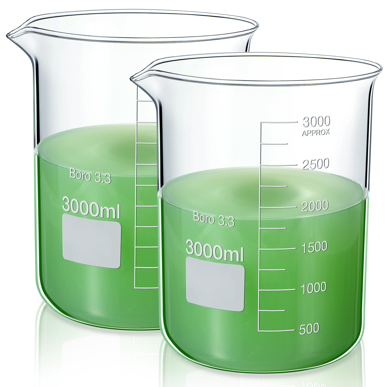 Relaxweex 2 Pcs 3000ml Beaker 3.3 Borosilicate Glass Beakers Lab Beakers Griffin Low Form Beaker Measuring Cups with Scale Graduation for Laboratory
