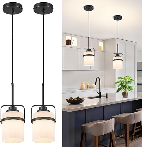 Miniatura 10 de Luces Colgantes Modernas de Latón para Isla de Cocina, Lámpara Colgante Ajustable con Pantalla de Vidrio Esmerilado, Luz Colgante de Estilo Rústico