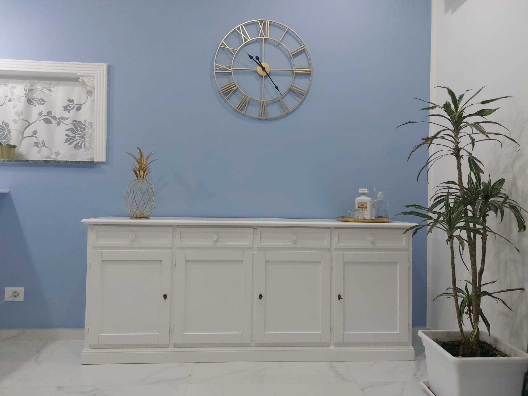 Mar.c.a. Design - Buffet Bois 205 cm 4 Portes 4 Tiroirs - Bahut Salle à Manger Style Classique Blanc - Made in Italy