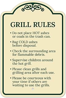 Grill Rules Please do Not Place Hot Ashes Or Coals in The Trash Can Décor Sign, Green Light, 12x18 Inches, ACM, Fade Resistant, Made in USA
