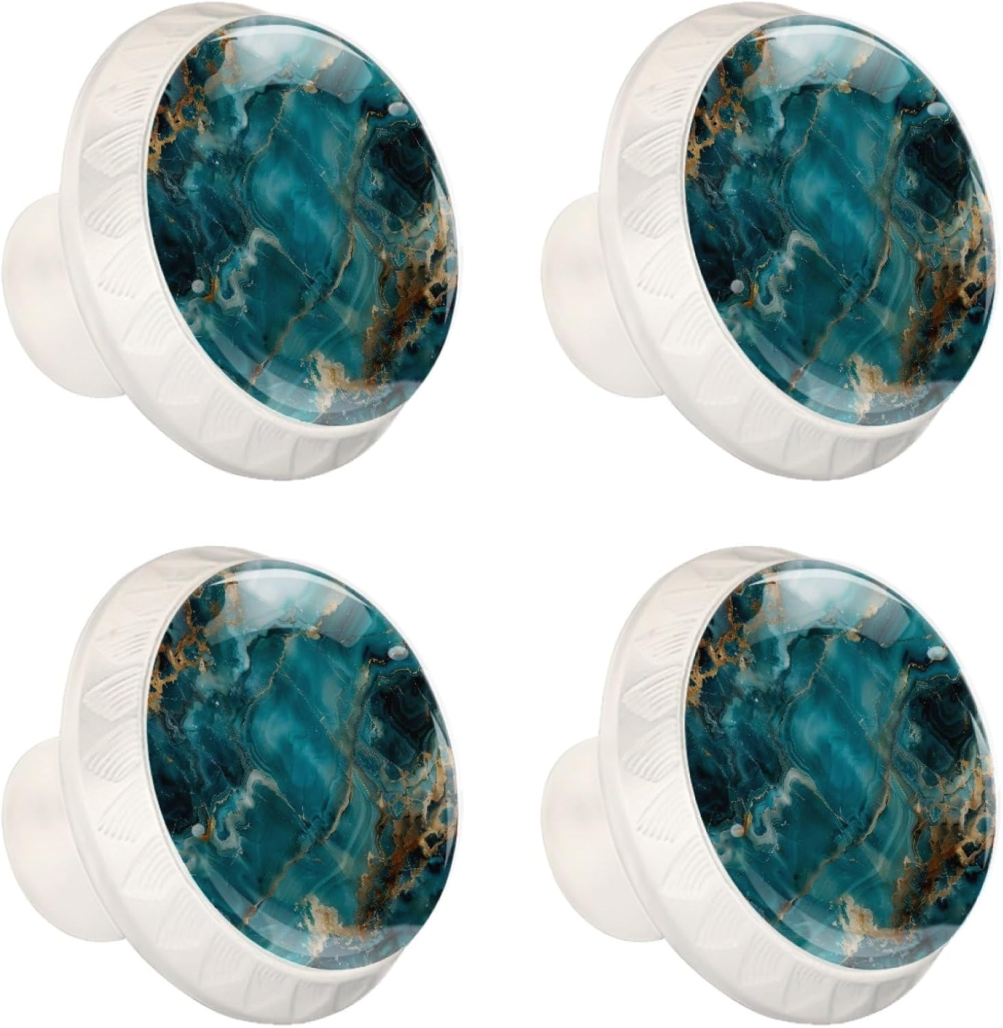 NEWzone 4 Pack Drawer Knobs Teal Turquoise Marble Cabinet Knobs Crystal Glass Knobs Pulls Handles for Kitchen Cabinet Hardware Cupboard Door Dresser Wardrobe Home Decor