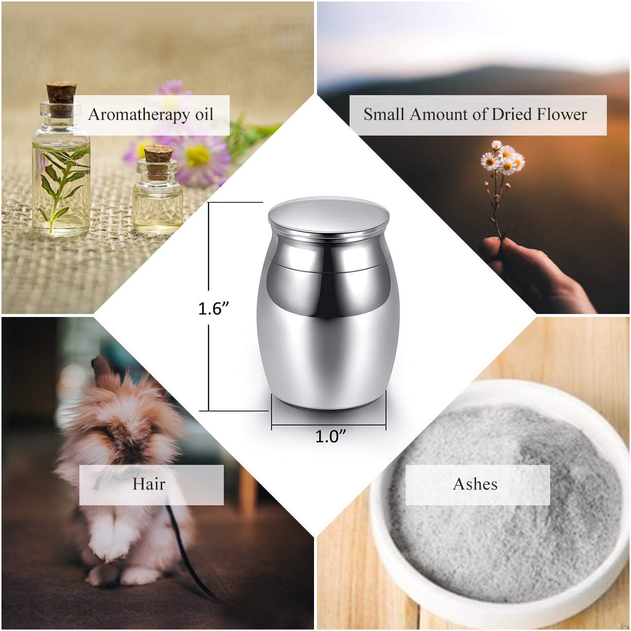 Zysta Stainless Steel Mini Urn Waterproof Memorial Urn for Cremation