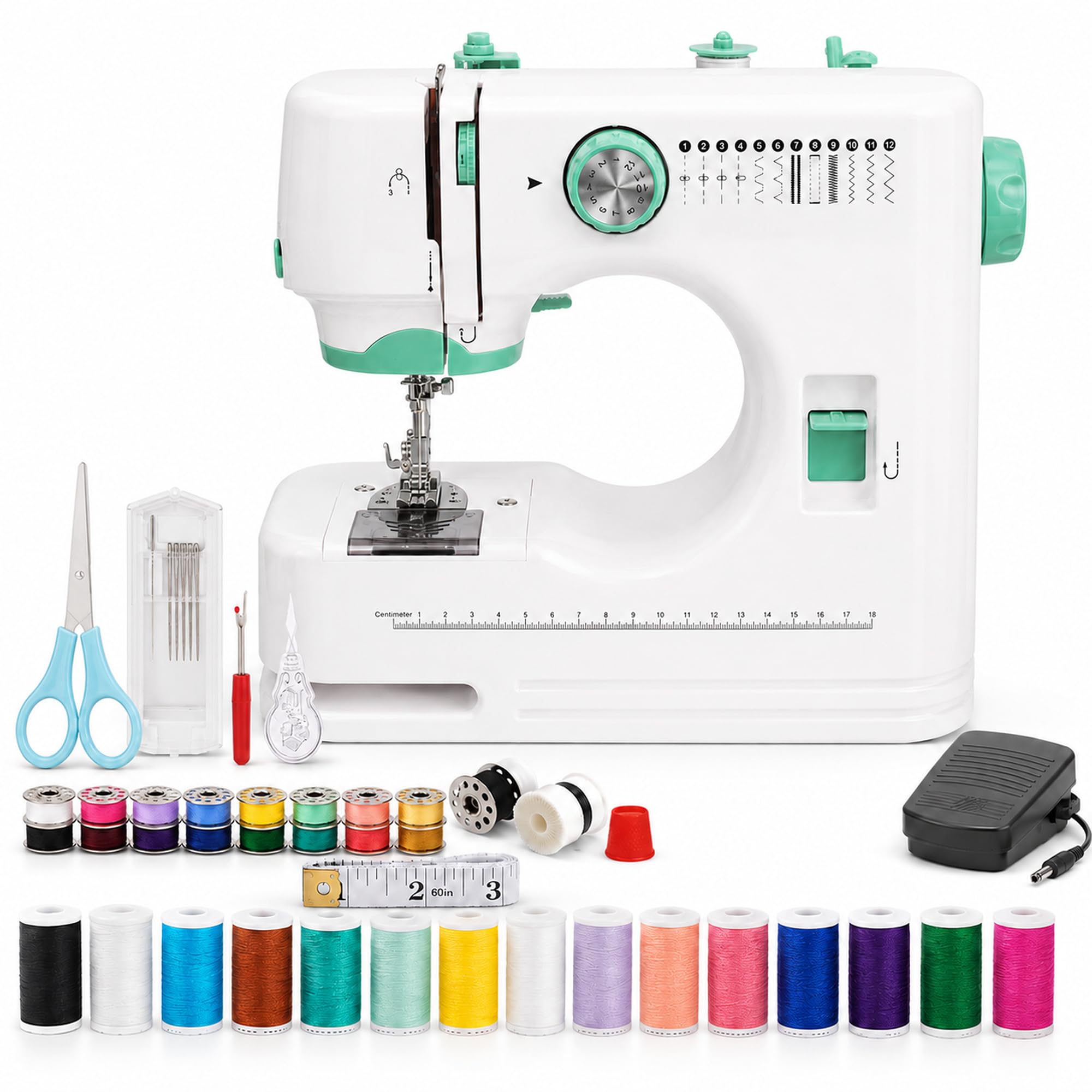 Petite machine à coudre électrique portable pour débutants, 12 programmes de couture, éclairage LED, kit d'accessoires de 42 pièces, idéal pour les voyages