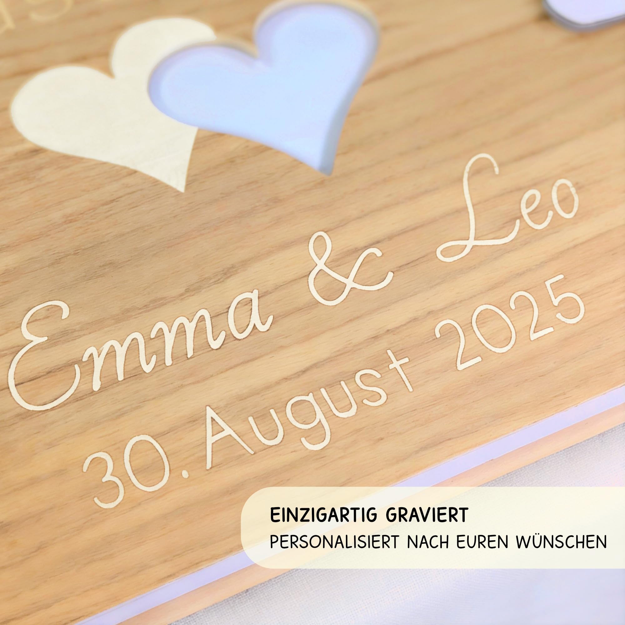Großes Hochzeitsgästebuch aus Holz mit personalisierter Gravur & Lederverschluss - Edles DIN A4 Hochzeitsbuch mit 100 Seiten | handgearbeitet mit Lederverschluss