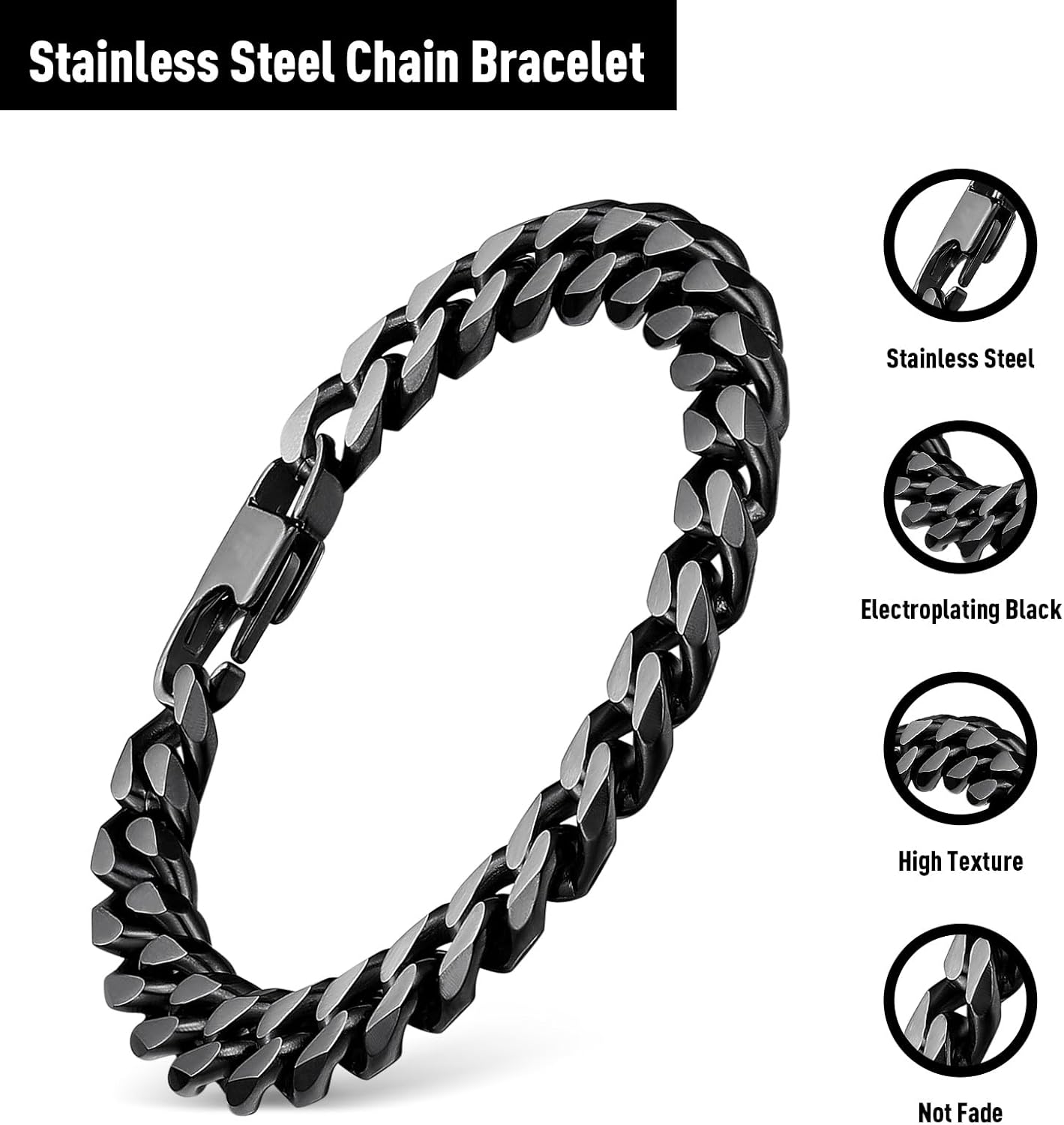 Bracelets for Men, Link Chain Stainless Steel Bracelet for Men, Charm Bracelet Chain Adjustable Clasp-Mens Jewelry Present for Dad Grandpa Boyfriend - Image 3
