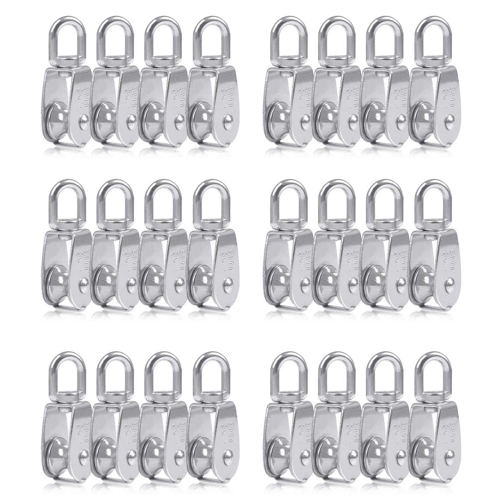 Jnchdghwa Silver 24Pcs Single Pulley Block M15 Stainless Steel Small Pulley Roller For Rope Cord In °Swivel Pulley