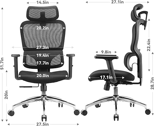 Miniatura 3 de SIHOO Silla de oficina ergonómica, silla de escritorio con respaldo alto, soporte lumbar, silla giratoria para computadora con reposacabezas