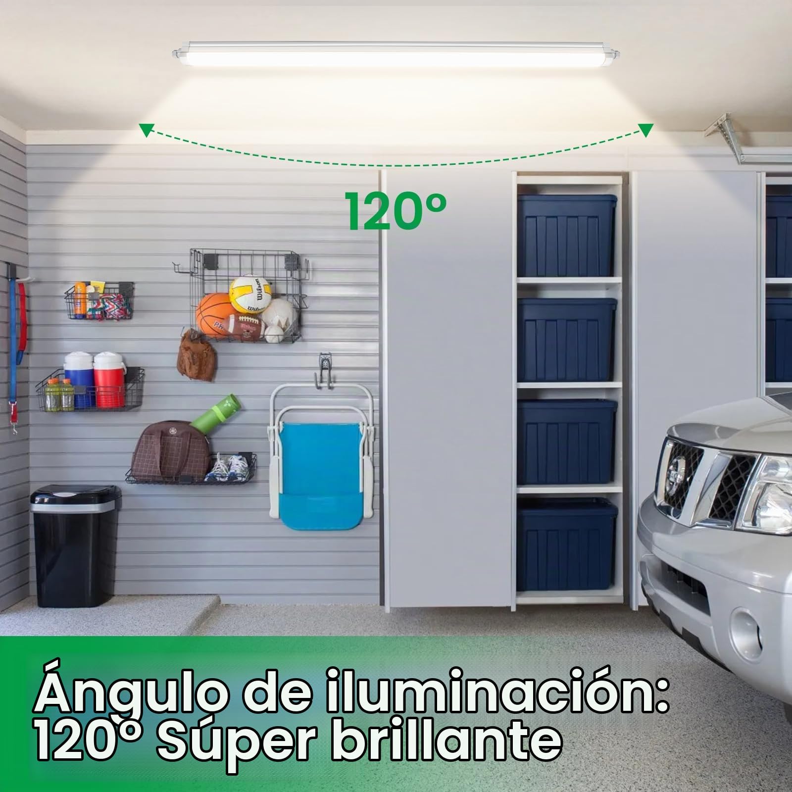 ALUSSO 2 Pack Regleta LED 120cm Tubo Integrado Pantalla Luz de Garaje | AC 220-240V,36W 4320LM 4000K,6 lámparas en serie,LED neón exterior estanco para garaje,sótano